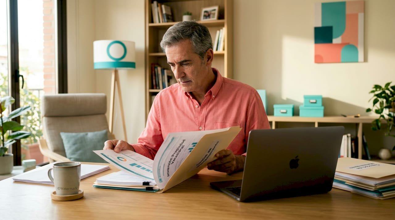 Propietario revisando la documentación de su casa de vacaciones